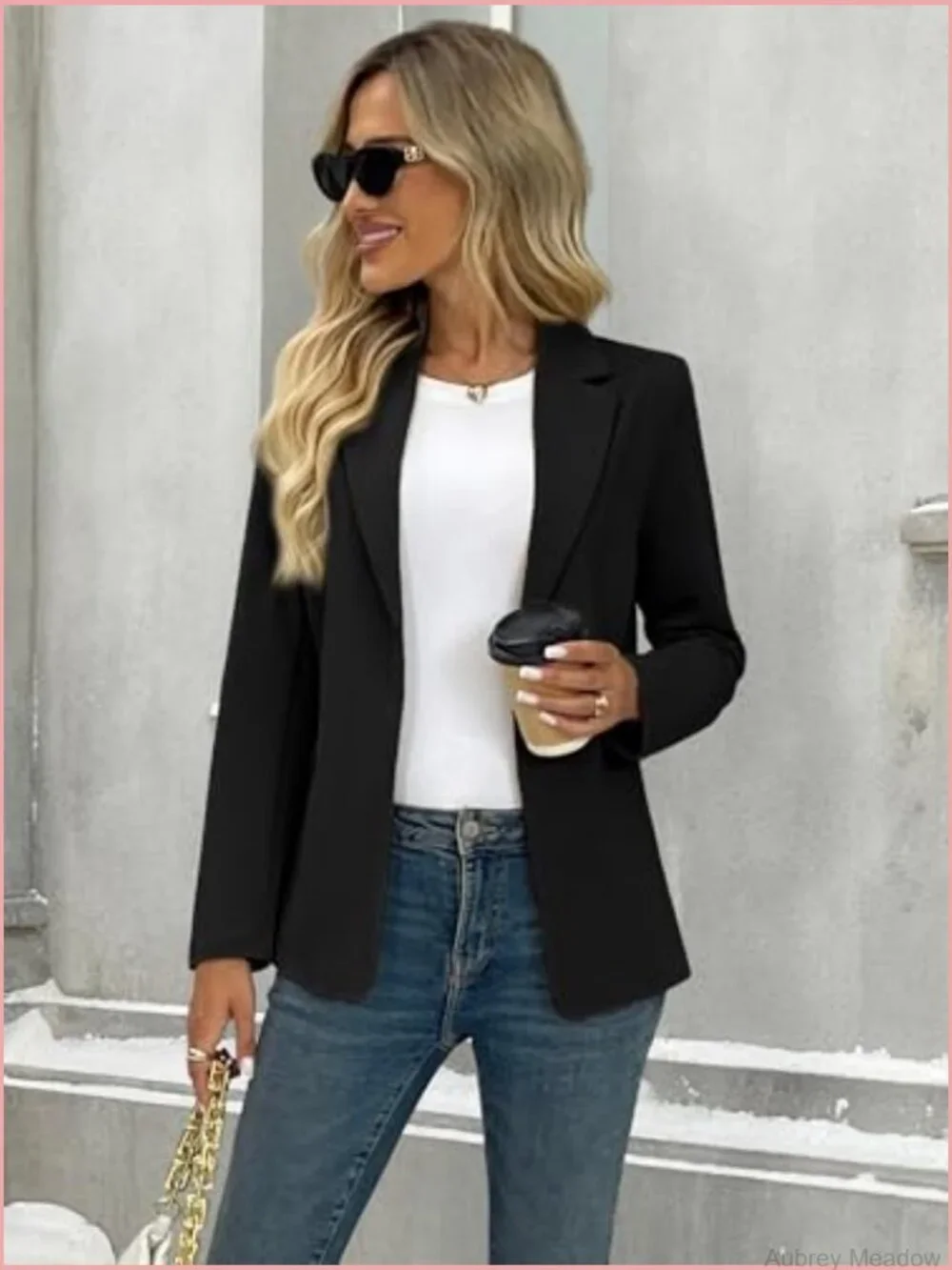 Business Casual Open Front Blazer, Stretchy Knit Long Sleeve Work Office Suit